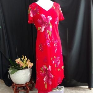 Fabulous Red Floral Asymmetrical Dress